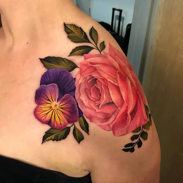 Combination of Rose and Violet Tattoo