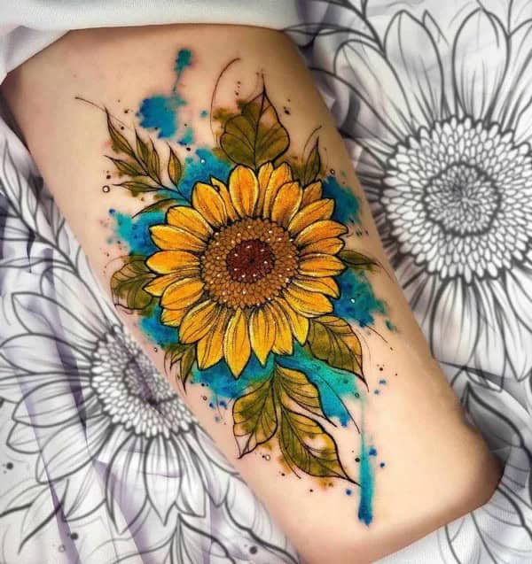 Watercolor Sunflower Tattoo