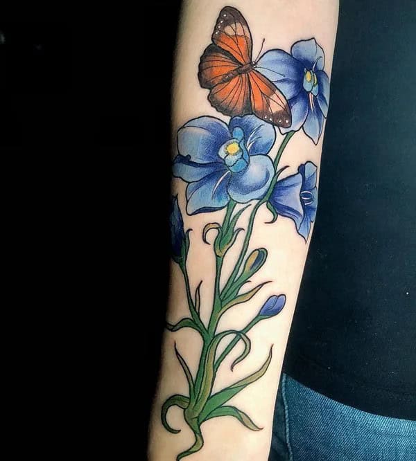 July Birth Flower And Butterfly Tattoo