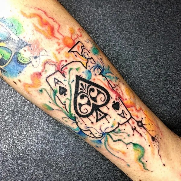 Watercolor Ace of Spades Tattoo