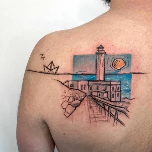 Lighthouse Back Tattoo