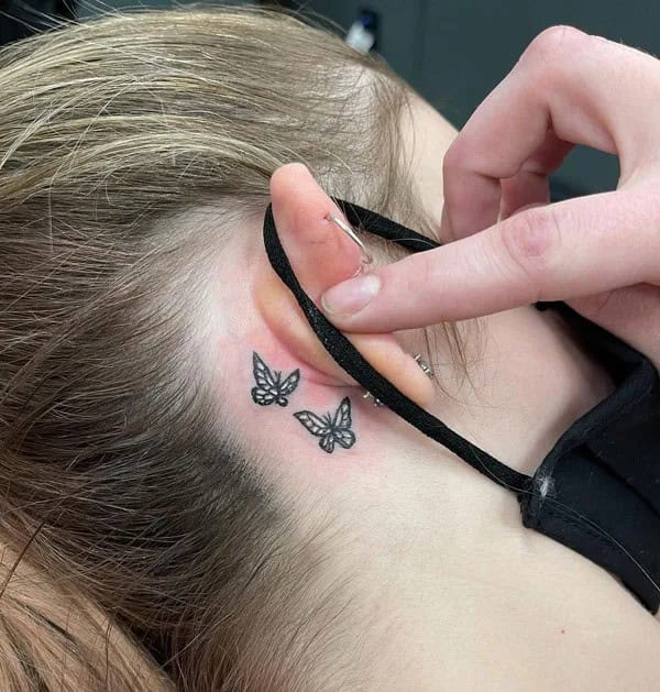 Watercolor Butterfly Tattoo Behind The Ear