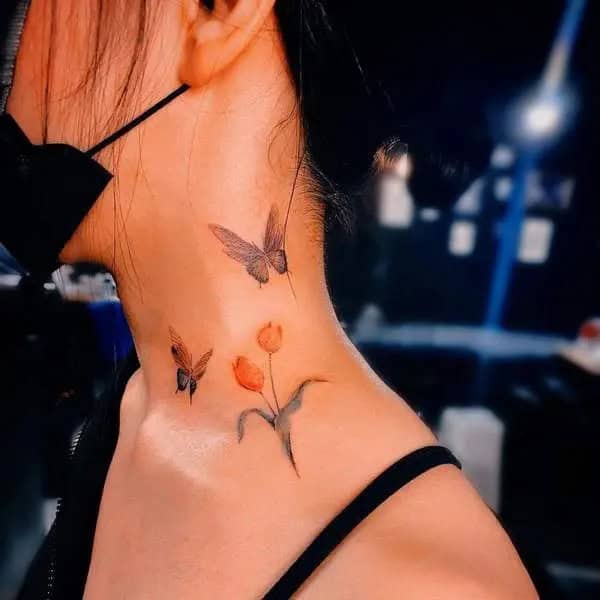 Butterfly And Tulip Tattoo