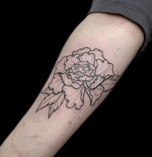 Fine Line Peony Tattoo