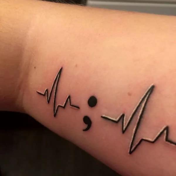 Semicolon Heartbeat Tattoo