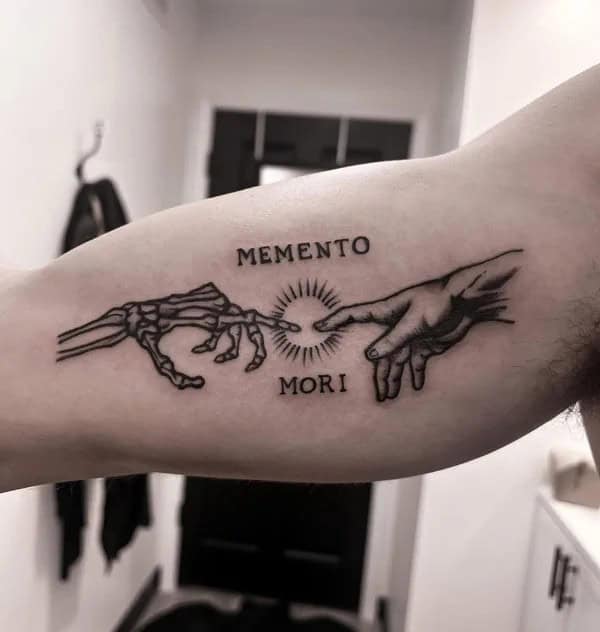 Memento Mori Tattoo on Bicep