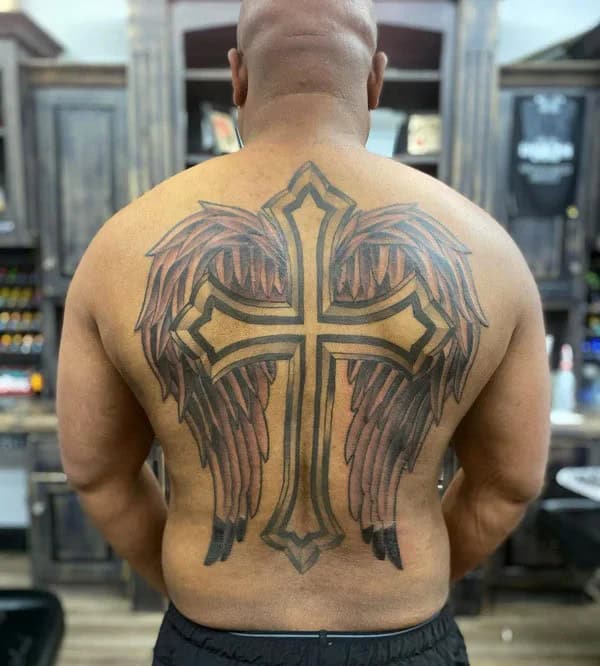 Cross with Wings Tattoo