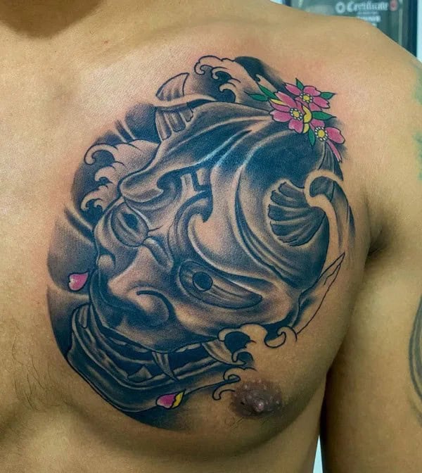 Hannya Mask Chest Tattoo