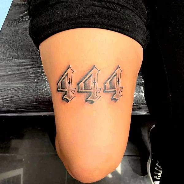 444 Tattoo On Leg