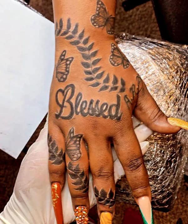 Blessed Butterfly Hand Tattoo