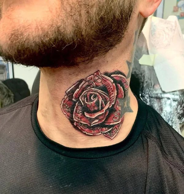 Money Rose Neck Tattoo