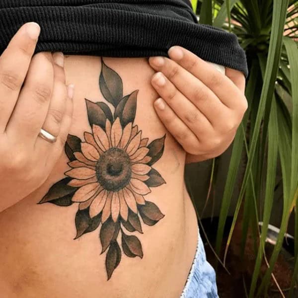 Sunflower Tattoo Under Breast