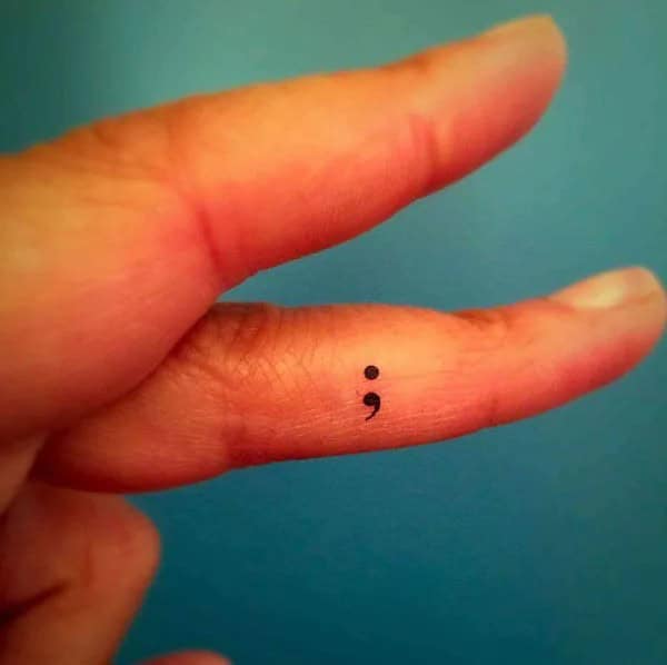 Semicolon Tattoo on Finger