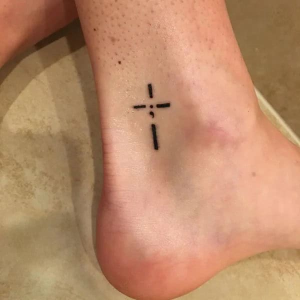 Semicolon Tattoo with Cross