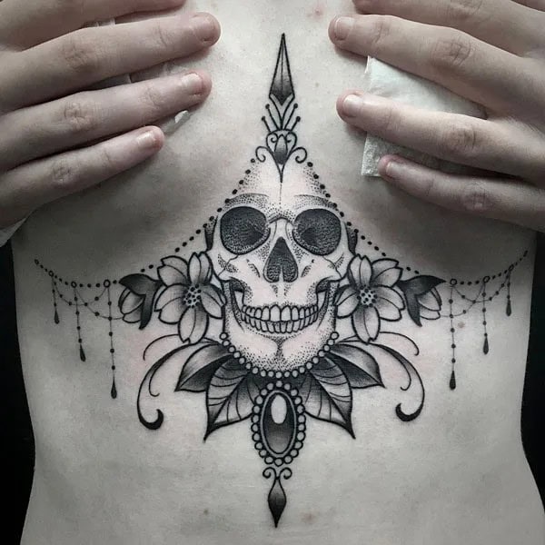 Skull Underboob Tattoo