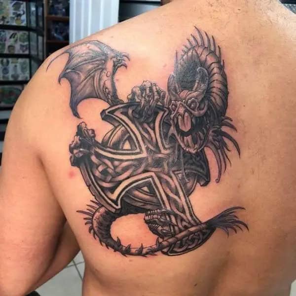 Dragon With Celtic Cross Tattoo