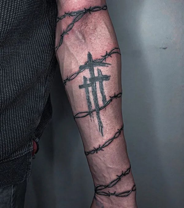 Barbed Wire Cross Tattoo