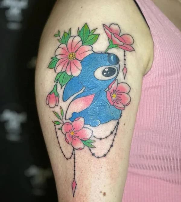 Stitch Tattoo with Flower