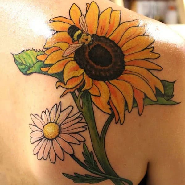 Sunflower and Bee Tattoo