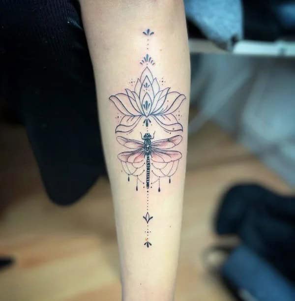 Lotus Flower and Dragonfly Tattoo