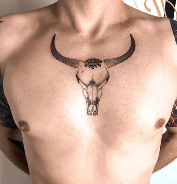 Bull Skull Chest Tattoo