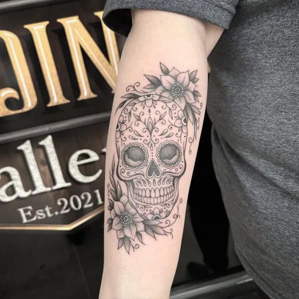 Black and White Sugar Skull Tattoo