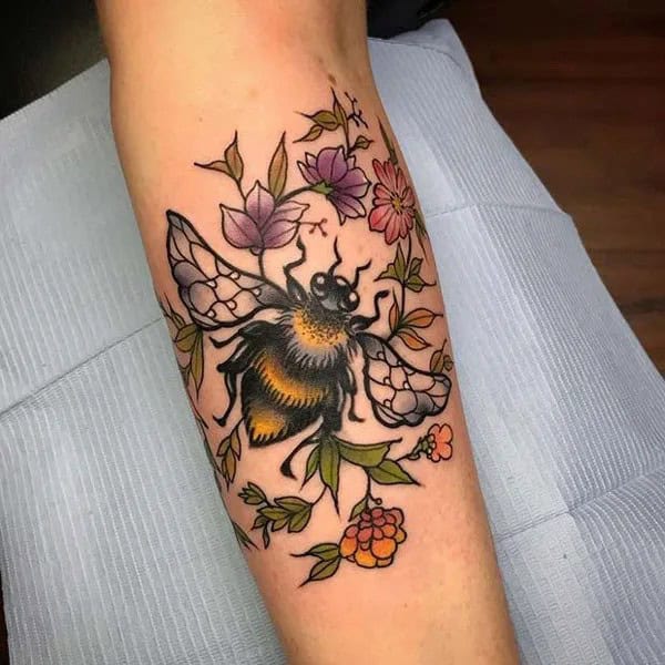 Flower and Bee Tattoo