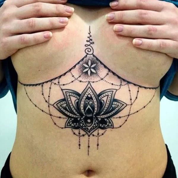 Lotus Sternum Tattoo