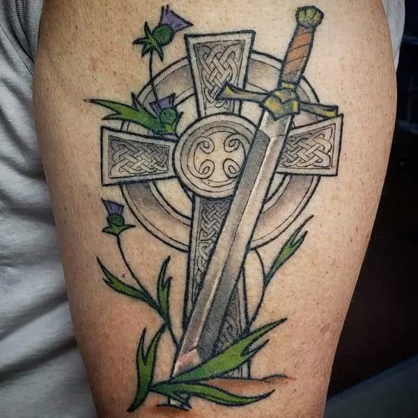 Sword And Celtic Cross Tattoo