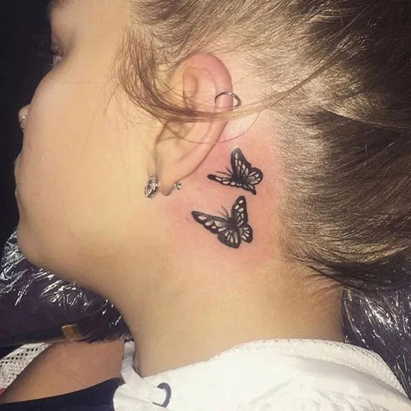 Watercolor Butterfly Tattoo Behind The Ear