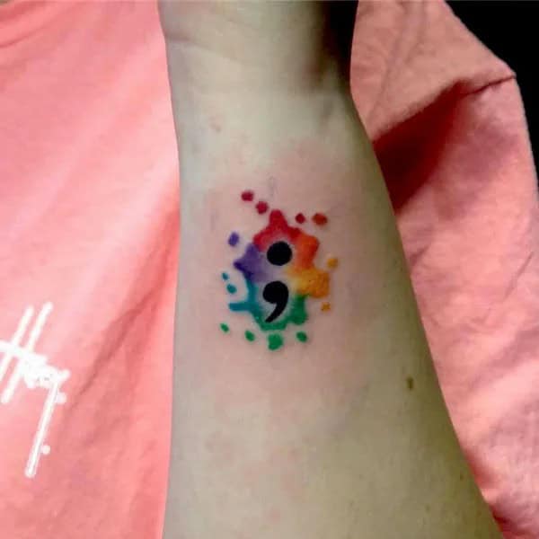 Semicolon Watercolor Tattoos