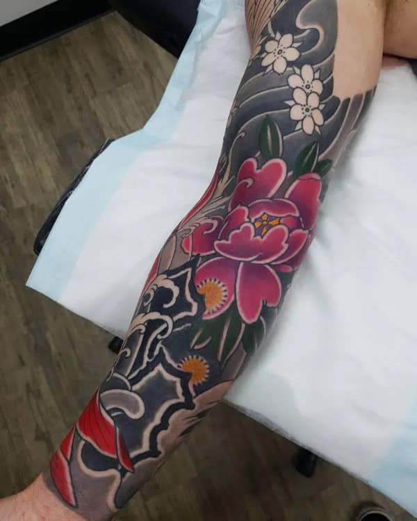 Japanese Flower Sleeve Tattoo