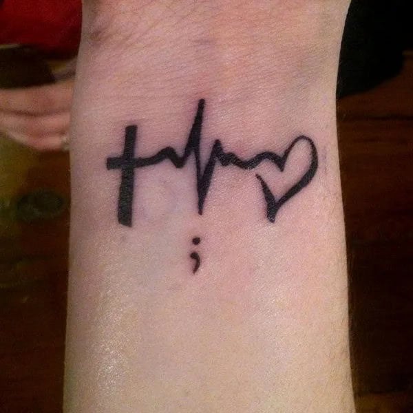 Semicolon Heartbeat Tattoo