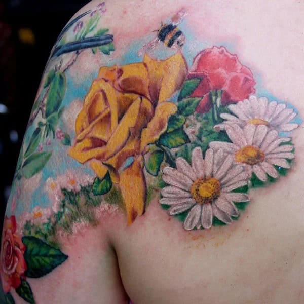 Flower and Bee Tattoo