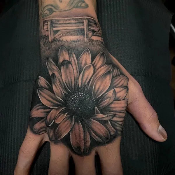 Sunflower Hand Tattoo