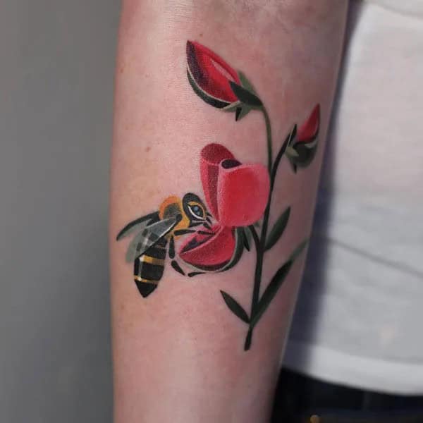 Flower and Bee Tattoo