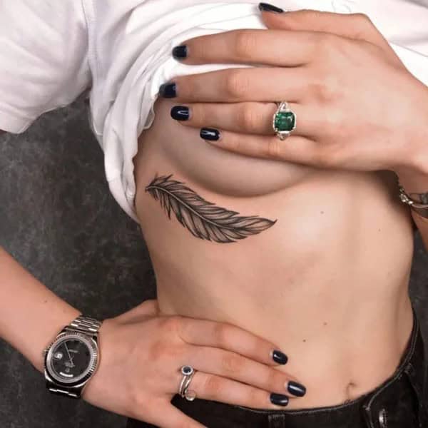 Feather Tattoo Under Breast