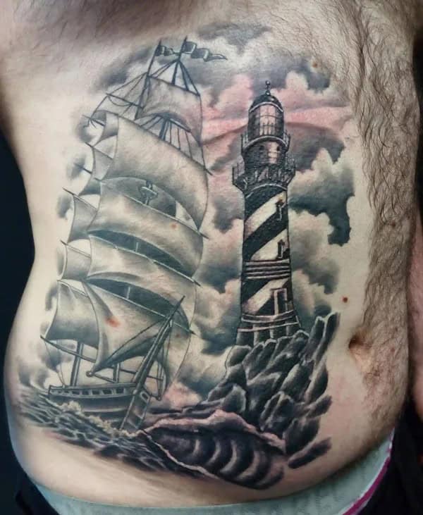 Ship and Lighthouse Tattoo