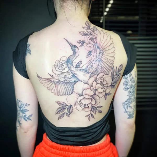 November Birth Flower and Crane Tattoo