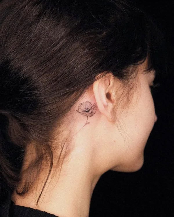 Poppy Flower Tattoo Behind The Ear