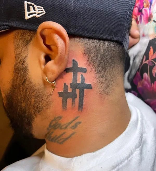 3 Cross Tattoo Behind the Ear