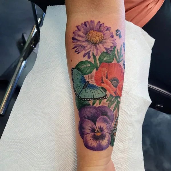 September Birth Flower and Butterfly Tattoo