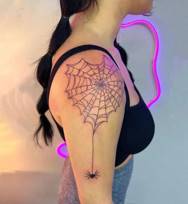 Spider Hanging From Web Tattoo