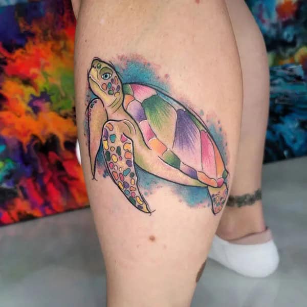 Watercolor Sea Turtle Tattoo