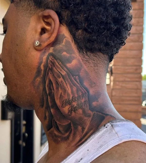 Praying Hands Neck Tattoo