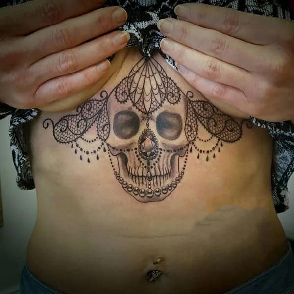 Skull Underboob Tattoo