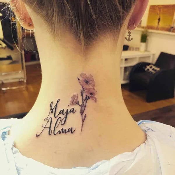 Floral Neck Tattoo with Name