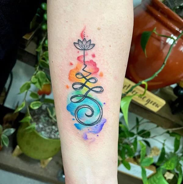 Watercolor Unalome Tattoo