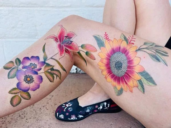 Flower Leg Sleeve Tattoo