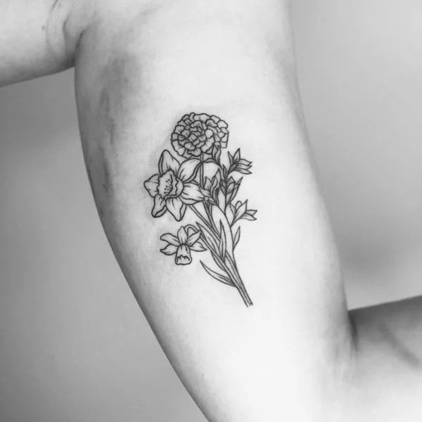 Black and White Marigold Tattoo